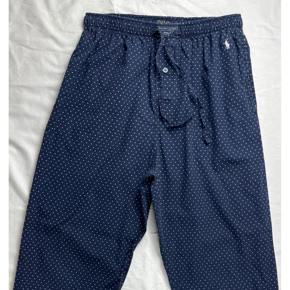 Ralph Lauren Polo Classic Pajama Lounge Pant Navy White Polka Dot SZ S with pony